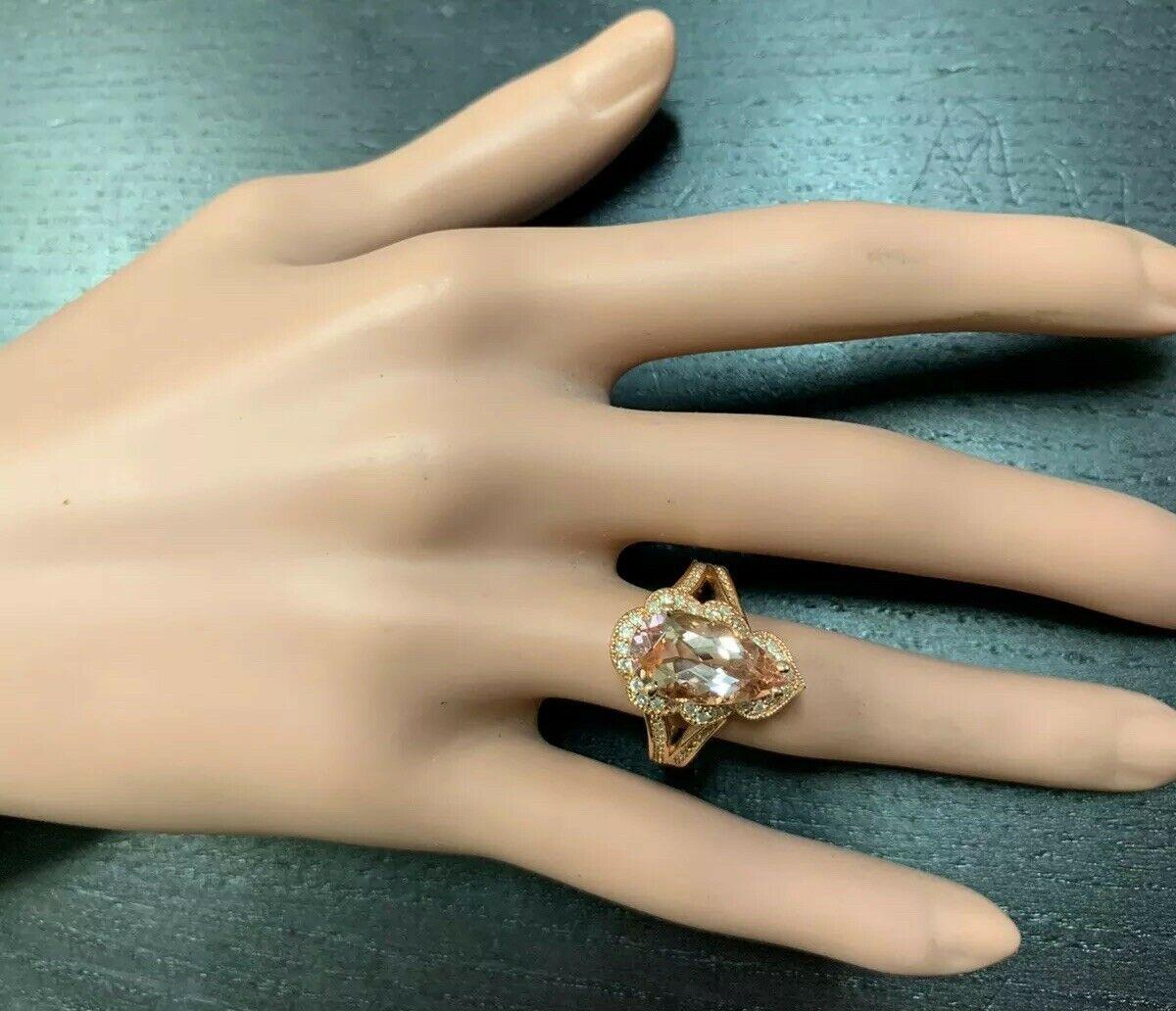 Bague en or rose massif 14 carats avec diamants et morganite naturelle exquise de 5,10 carats Pour femmes en vente