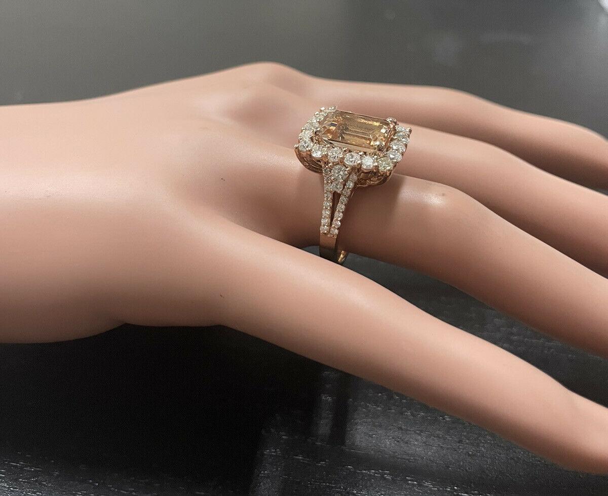 5.10 Carats Exquisite Natural Morganite and Diamond 14K Solid Rose Gold Ring In New Condition For Sale In Los Angeles, CA