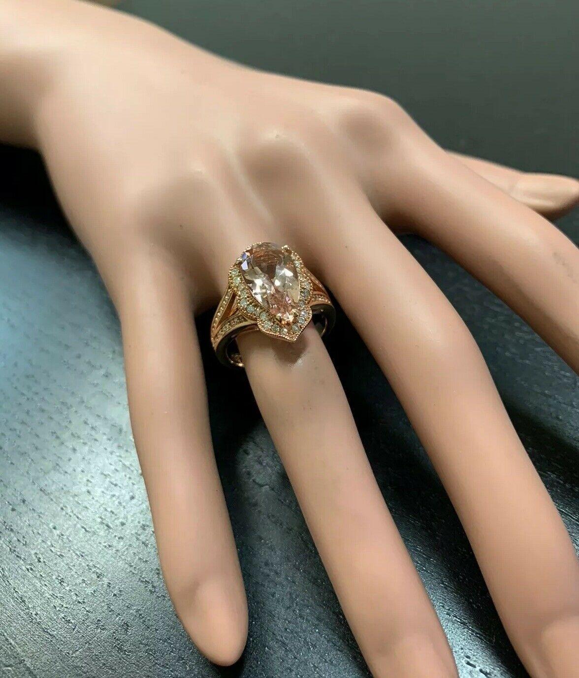 5.10 Carat Exquisite Natural Morganite and Diamond 14 Karat Solid Rose Gold Ring For Sale 3