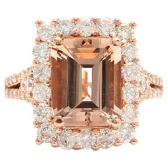 Ring aus 14 Karat massivem Roségold mit 5,10 Karat exquisitem natürlichem Morganit und Diamant