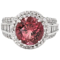 5.10 Carats Natural Pink Tourmaline and Diamond Ring