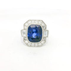 Bague en saphir de Ceylan bleu profond et diamants de 5,10 carats
