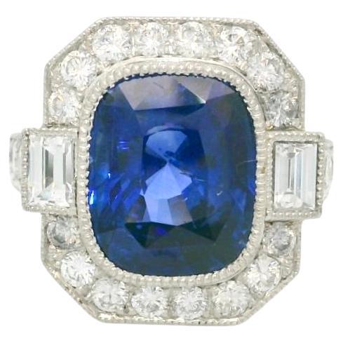 5.10 Carats rich deep blue Ceylon sapphire and diamond ring