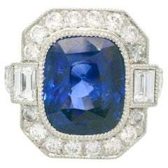 5.10 Carats rich deep blue Ceylon sapphire and diamond ring