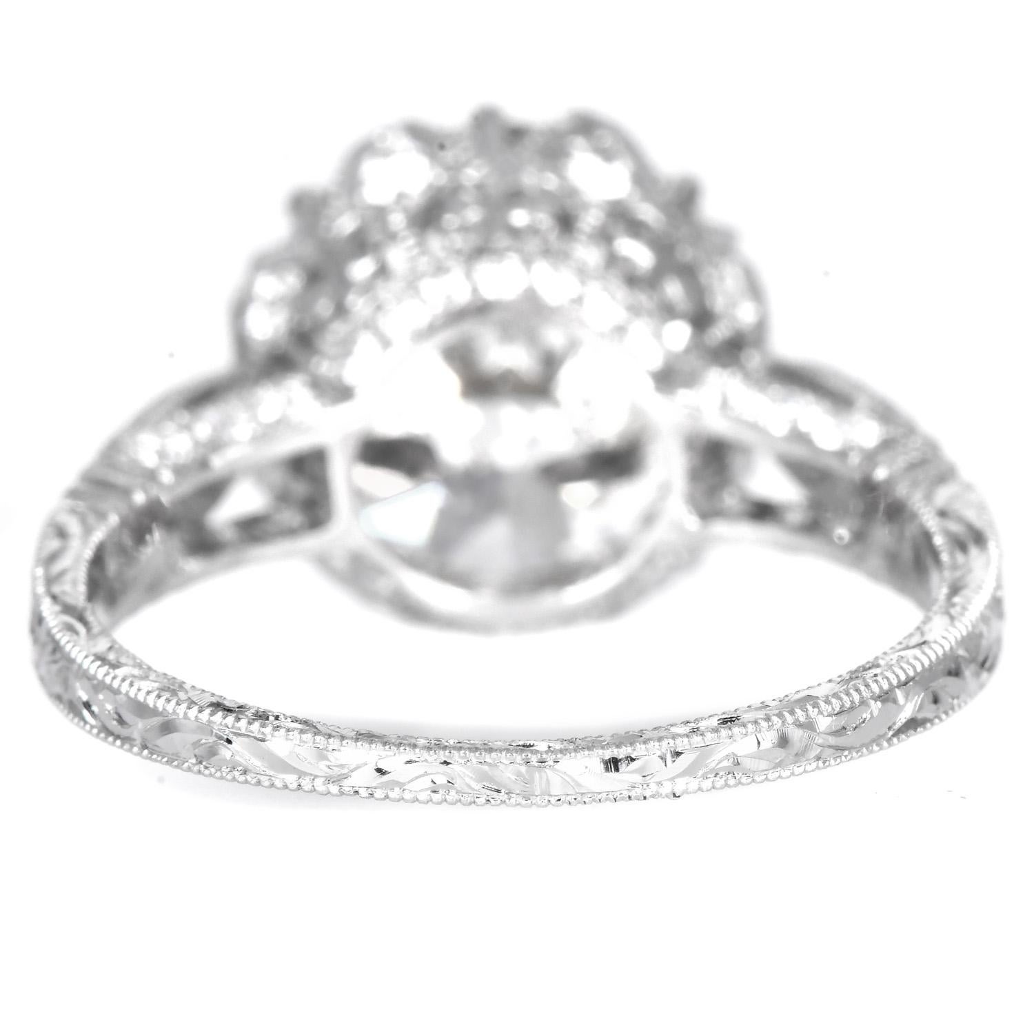 Women's 5.10 Carats Round  European Diamond Filigree 18k Gold Diamond Ring For Sale