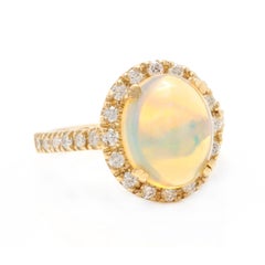 5.10 Ct Natural Impressive Ethiopian Opal and Diamond 14K Solid Yellow Gold Ring