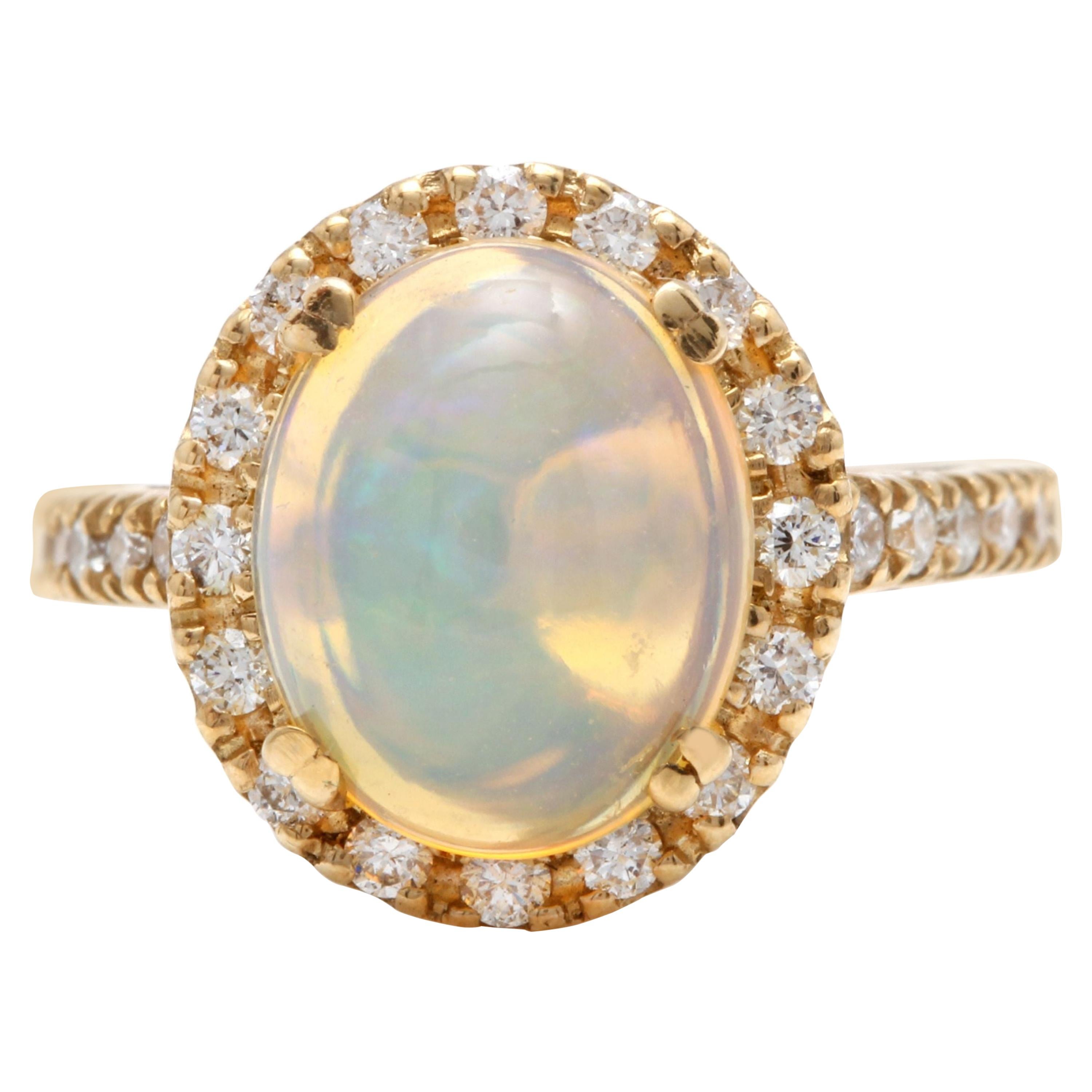 5.10 Ct Natural Impressive Ethiopian Opal and Diamond 14K Solid Yellow Gold Ring