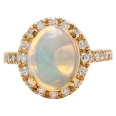 Ring, 5,10 Karat beeindruckender äthiopischer Opal und Diamant, 14 Karat massives Gelbgold