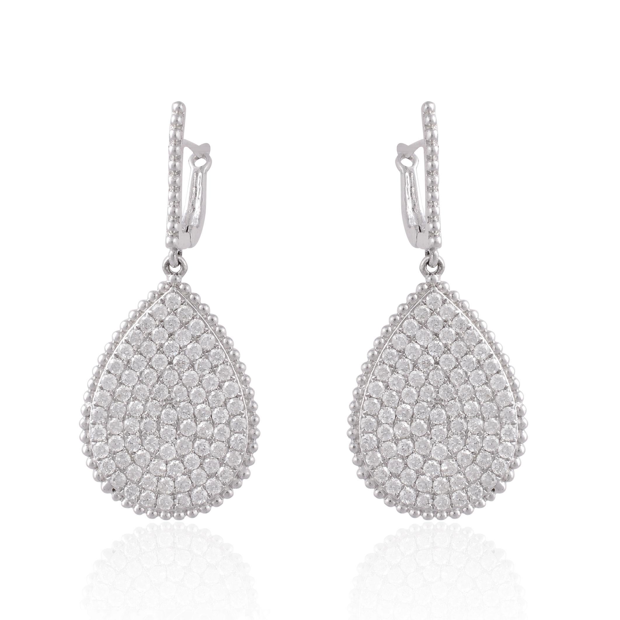 Women's 5.10 Ct SI Clarity HI Color Diamond Dangle Earrings 18 Karat White Gold Jewelry For Sale