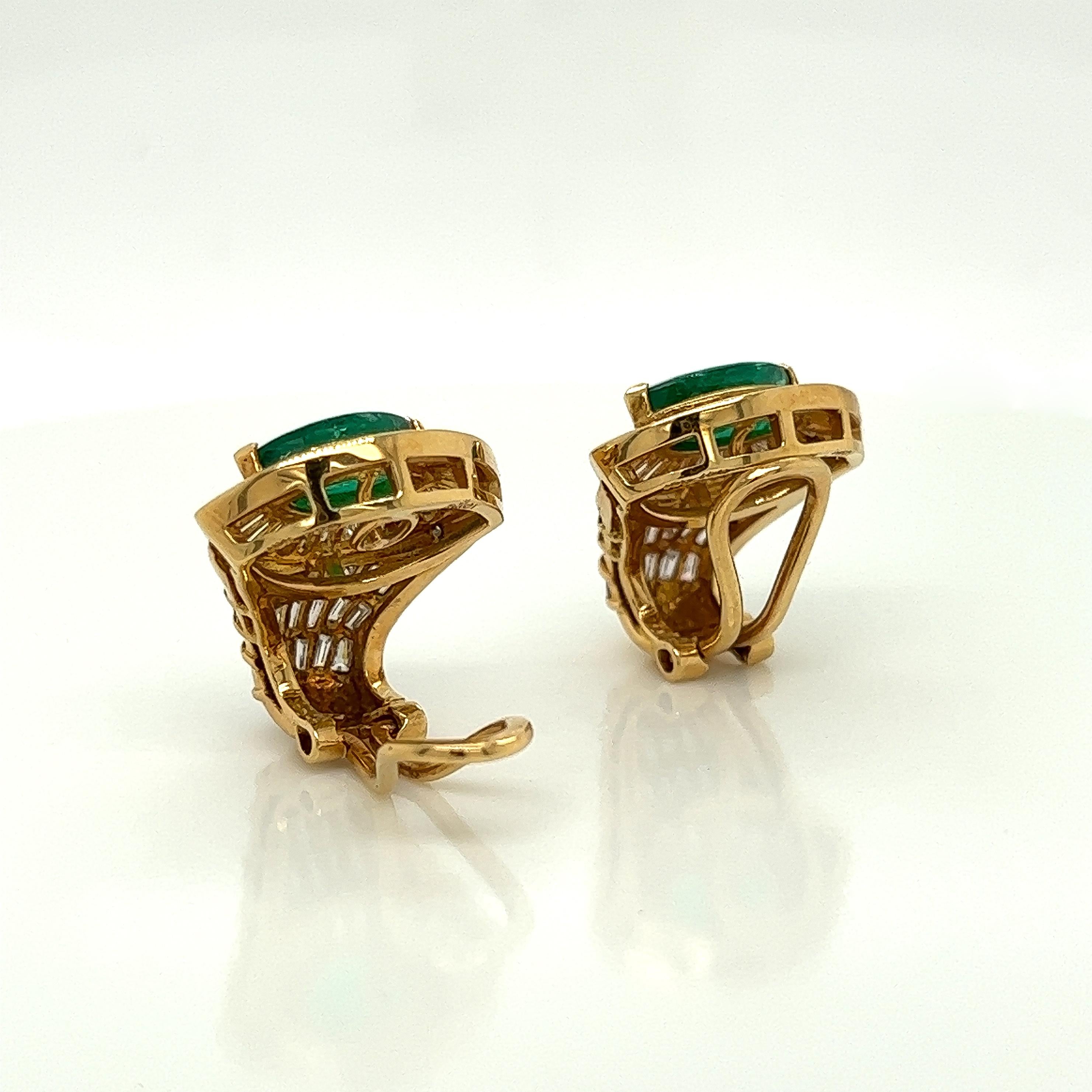 5.10 Total Carat 18K Yellow Gold Diamond & Colombian Marquise Emerald Earrings For Sale 1