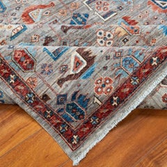 5'10" x 8'7" – Handgeknüpfter afghanischer Qashqai-Wollteppich – Teppich mit Stammesvogel-Motiv
