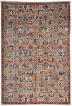 5'10" x 8'7" – Handgeknüpfter afghanischer Qashqai-Wollteppich – Teppich mit Stammesvogel-Motiv