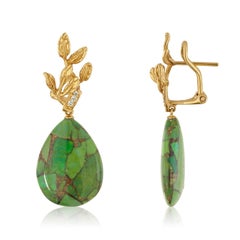 51.00 Carat Green Turquoise Diamond Gold Earrings and Ring Set