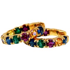 5.10 Carat Natural Emerald Sapphire Ruby Hoop Earrings Pride Redux 14 Karat Gold