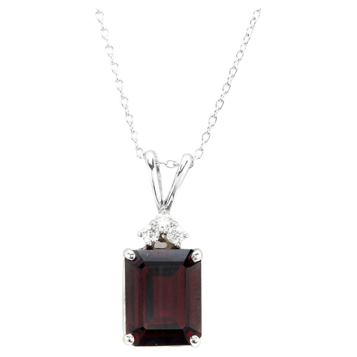 5.10Ct Natural Garnet and Diamond 14K Solid White Gold Necklace For Sale