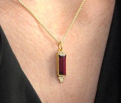 5.10ct Rectangular Tourmaline Charm Pendant Necklace, Diamonds 24kt Gold & SS