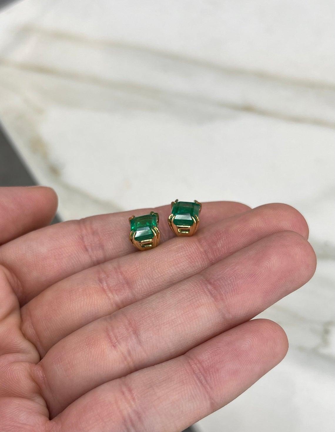 5.10tcw 18K Emerald, Emerald Cut Dark Green Vivid Stud Statement Earrings In New Condition For Sale In Jupiter, FL