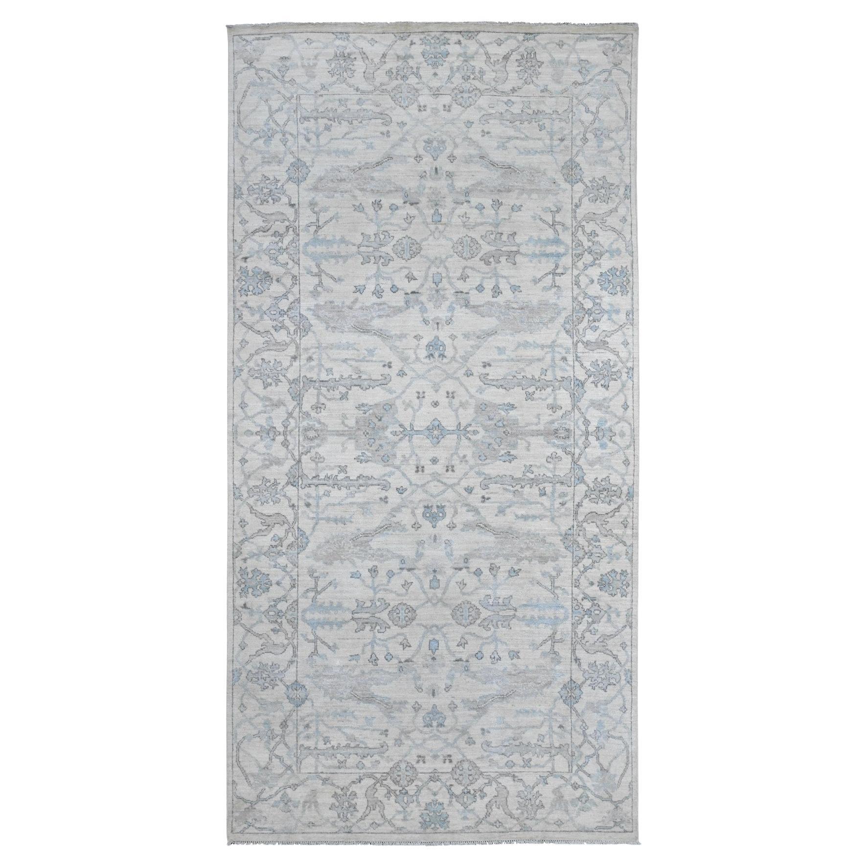 Tapis oriental Oushak d'Angora afghane blanc cassé de 5'10"x11'10"