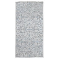 Tapis oriental Oushak d'Angora afghane blanc cassé de 5'10"x11'10"
