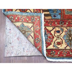 5'10 "x11'9" Tapis de course en laine nouée à la main Serapi Heriz bleu avec design en médaillon
