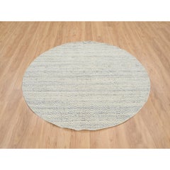 5'10"x5'10" Beige Variegated Textured Modern Design Hand Loomed Wool Round Rug