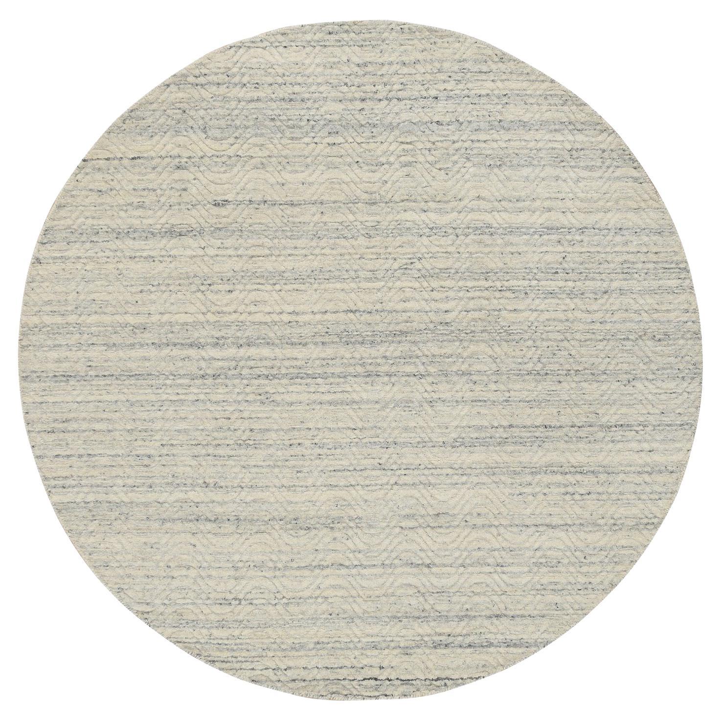 Tappeto rotondo in lana intrecciata beige variegata dal design moderno e lavorato a mano 5'10 "x5'10"