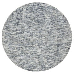 Tappeto rotondo blu e avorio dal design moderno a righe in lana lavorato a mano 5'10 "x5'10"