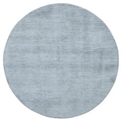 5'10 "x5'10" Cloud Gray Wool and Silk Grass Design annodato a mano Round Rugs