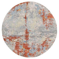 5
10 "x5
10" Creme-Rost, Abstraktes Design, Wolle und Seide Handgeknüpfter Runder Teppich