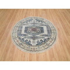 5'10"x5'10" Eggshell Ivory Wool Hand Knotted Reimagined Viss Design Round Rug