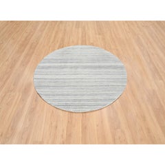 5'10"x5'10" Gray Hand Loomed Undyed Natural Wool Modern Design Round Rug