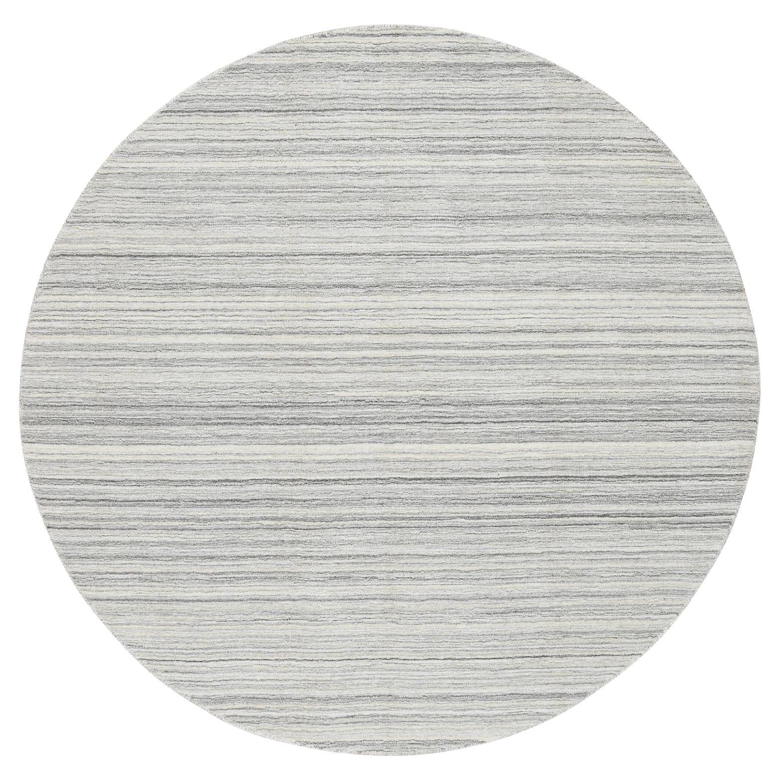 5'10"x5'10" Gray Hand Loomed Undyed Natural Wool Modern Design Round Rug For Sale