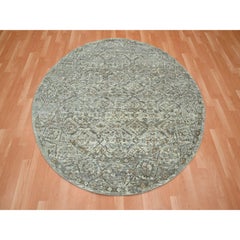 5'10"x5'10" Gray Wool Antique Finish Erased and Broken Garden Design Round Rug