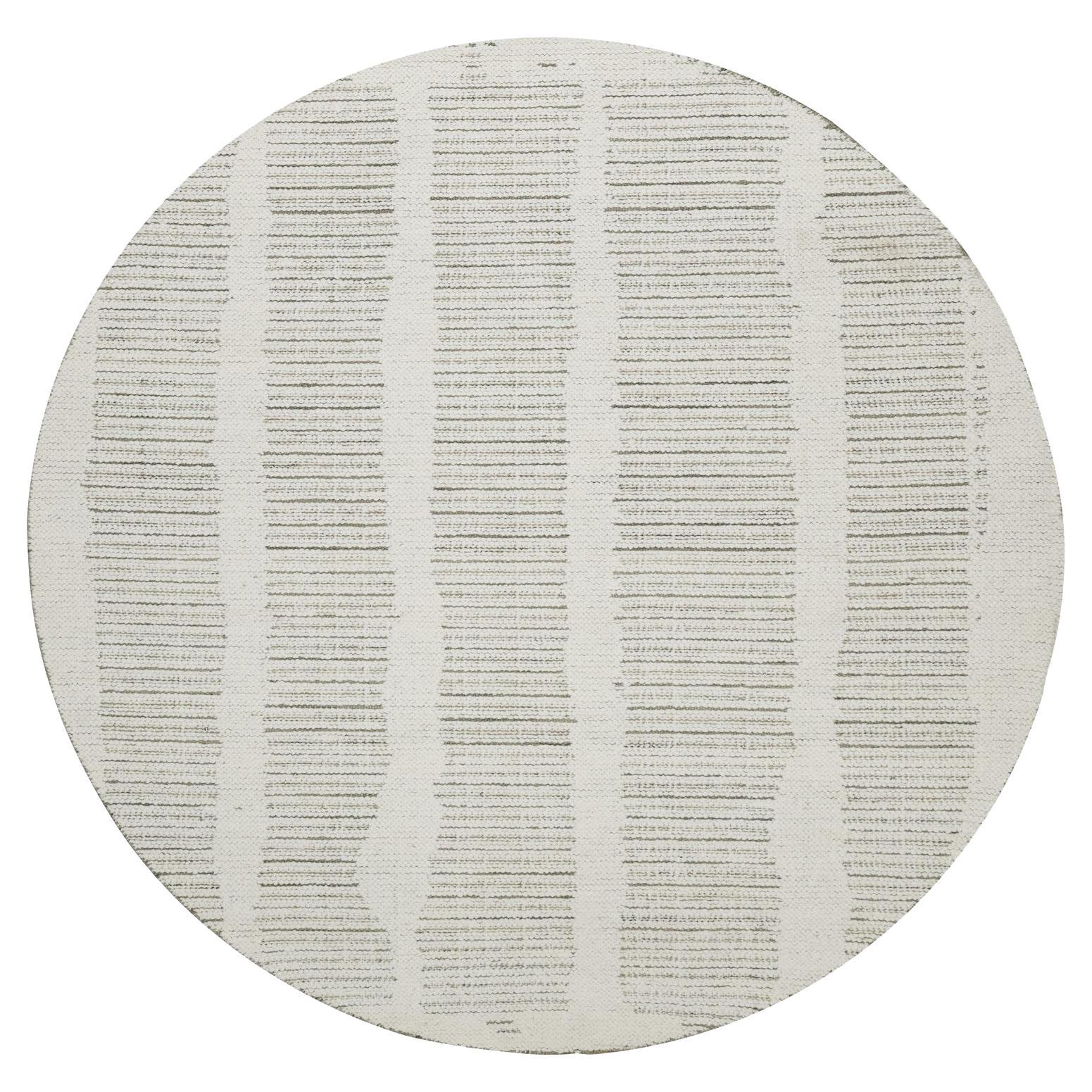 5
10"x5
10" Ivory Hand Woven Flat Weave with Pile Undyed Natural Wool Round Rug For Sale