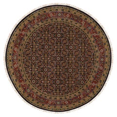 5'10"x5'10" Onyx Black Hand Spun Wool All Over Herat Design Hand Knotted Rug
