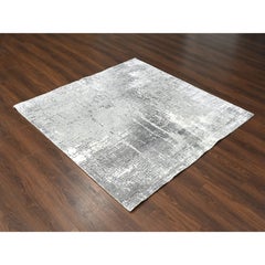 5'10 "x5'9" Grau Abstraktes Design Wolle und Seide Handgeknüpft Quadratischer Orientteppich