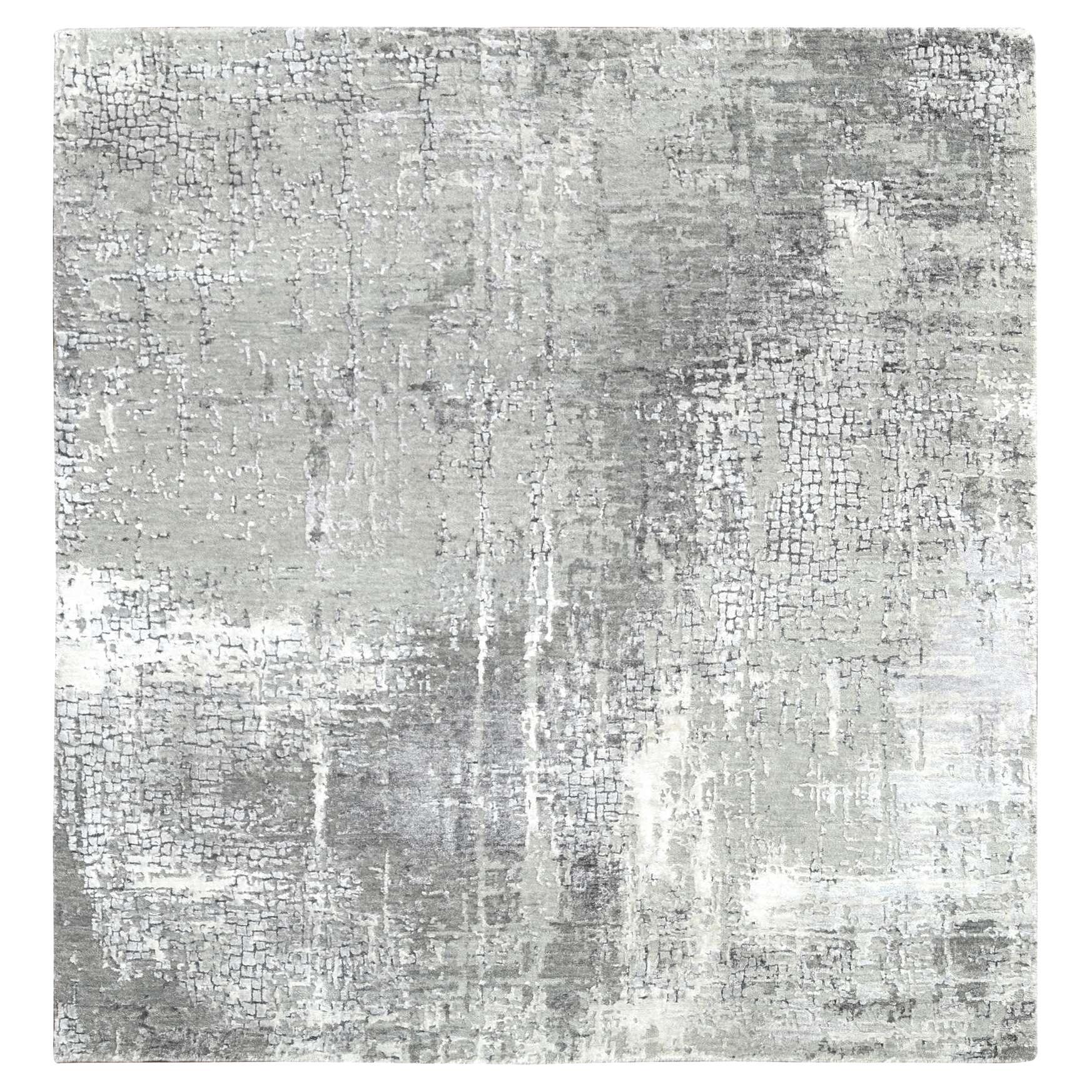 5'10"x5'9" Gray Abstract Design Wool and Silk Hand Knotted Square Oriental Rug For Sale