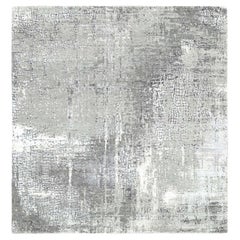 5'10"x5'9" Gray Abstract Design Wool and Silk Hand Knotted Square Oriental Rug