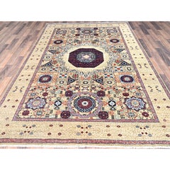 5'10"x8'10" Flax Yellow, Extra Soft Wool, Hand Knotted, Mamluk Design Rug