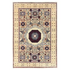 5'10"x8'10" Flax Yellow, Extra Soft Wool, Hand Knotted, Mamluk Design Rug