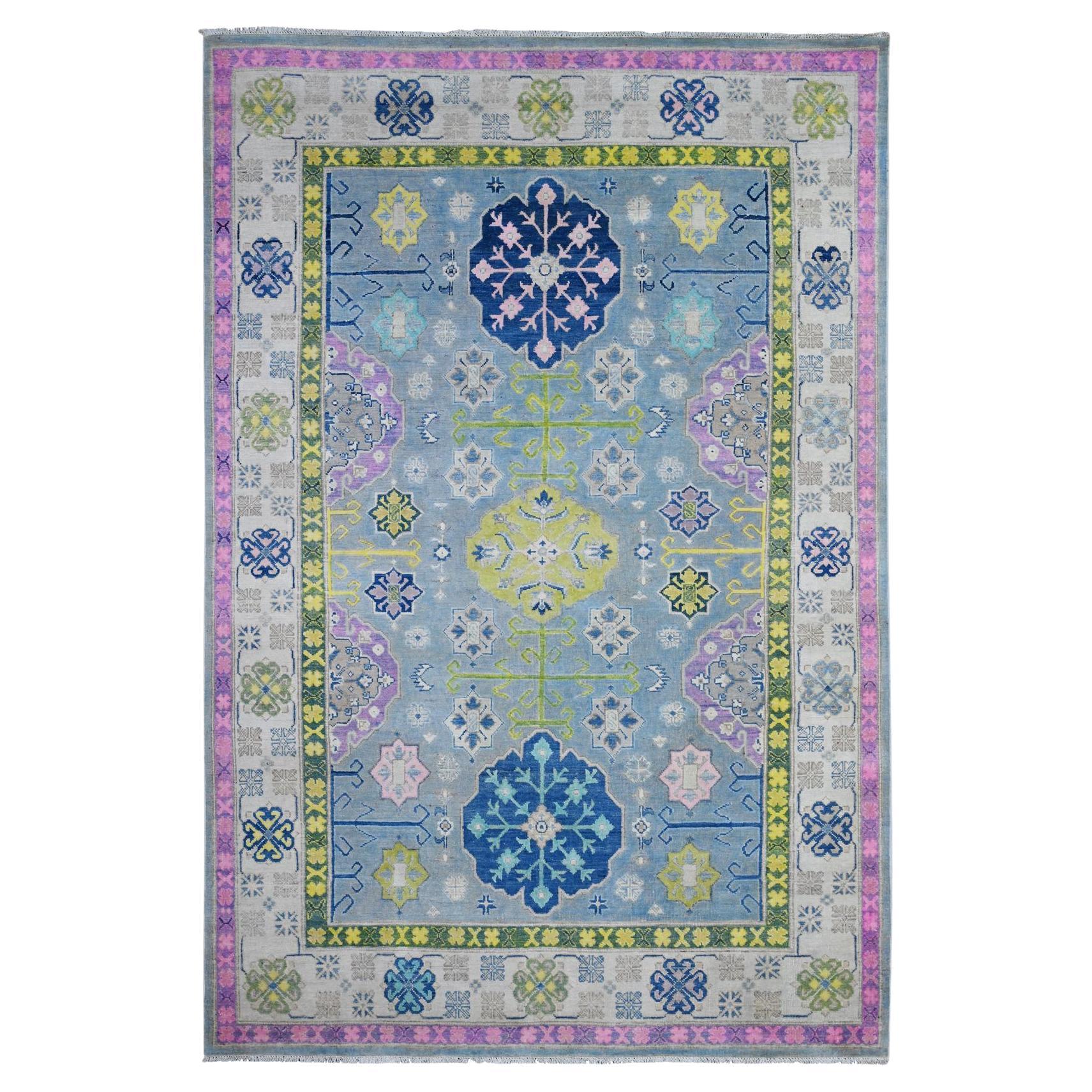 5
10 "x8
10" Gris glauque Fusion Kazak Vibrant Caucasian Design Tapis d
Orient