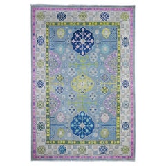 5'10"x8'10" Glaucous Gray Fusion Kazak Vibrant Caucasian Design Oriental Rug