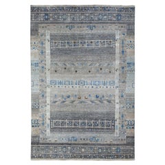 5'10 "x8'10" Alfombra de Aldea de Lana Natural Anudada a Mano Kashkuli Gabbeh Gris Arte Popular