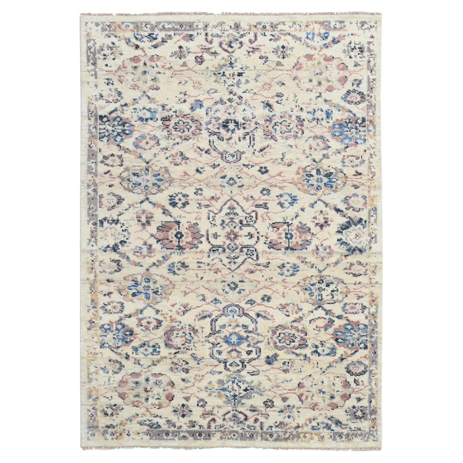 5'10"x8'10" Ivory, Pure Wool, Hand Knotted, Mahal Design, Oushak Oriental Rug