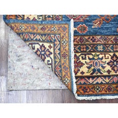 5'10"x8'10" Navy Blue Afghan Super Kazak Medallions Design Hand Knotted Wool Rug
