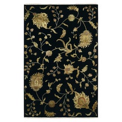 5'10 "x8'10" Onyx Black Botanical Design Lana e Seta Annodato a Mano Tappeto Orientale