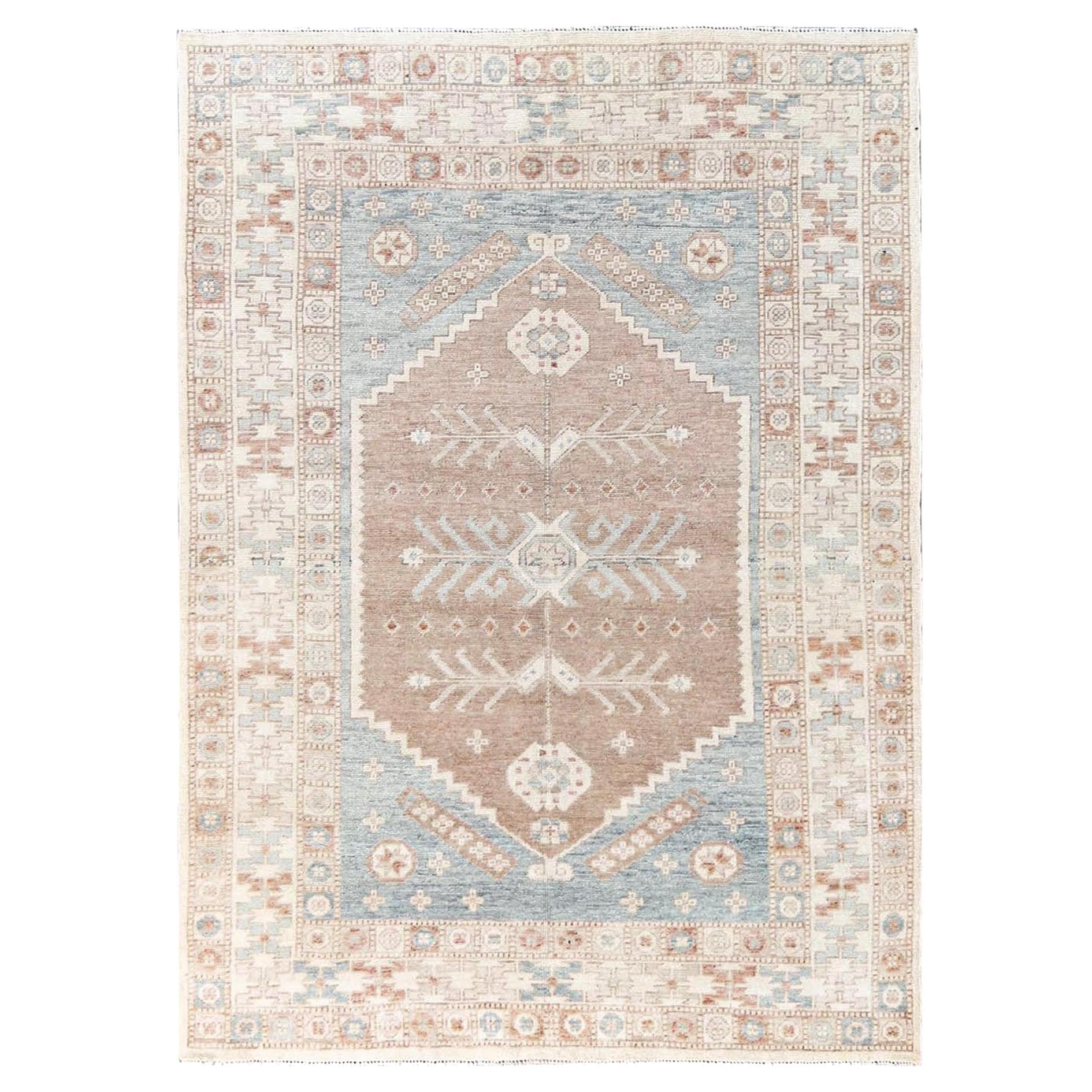 5
10 "x8
6" Alfombra de lana anudada a mano con nudos turcos, diseño de aldea de Anatolia, rosa bebé en venta