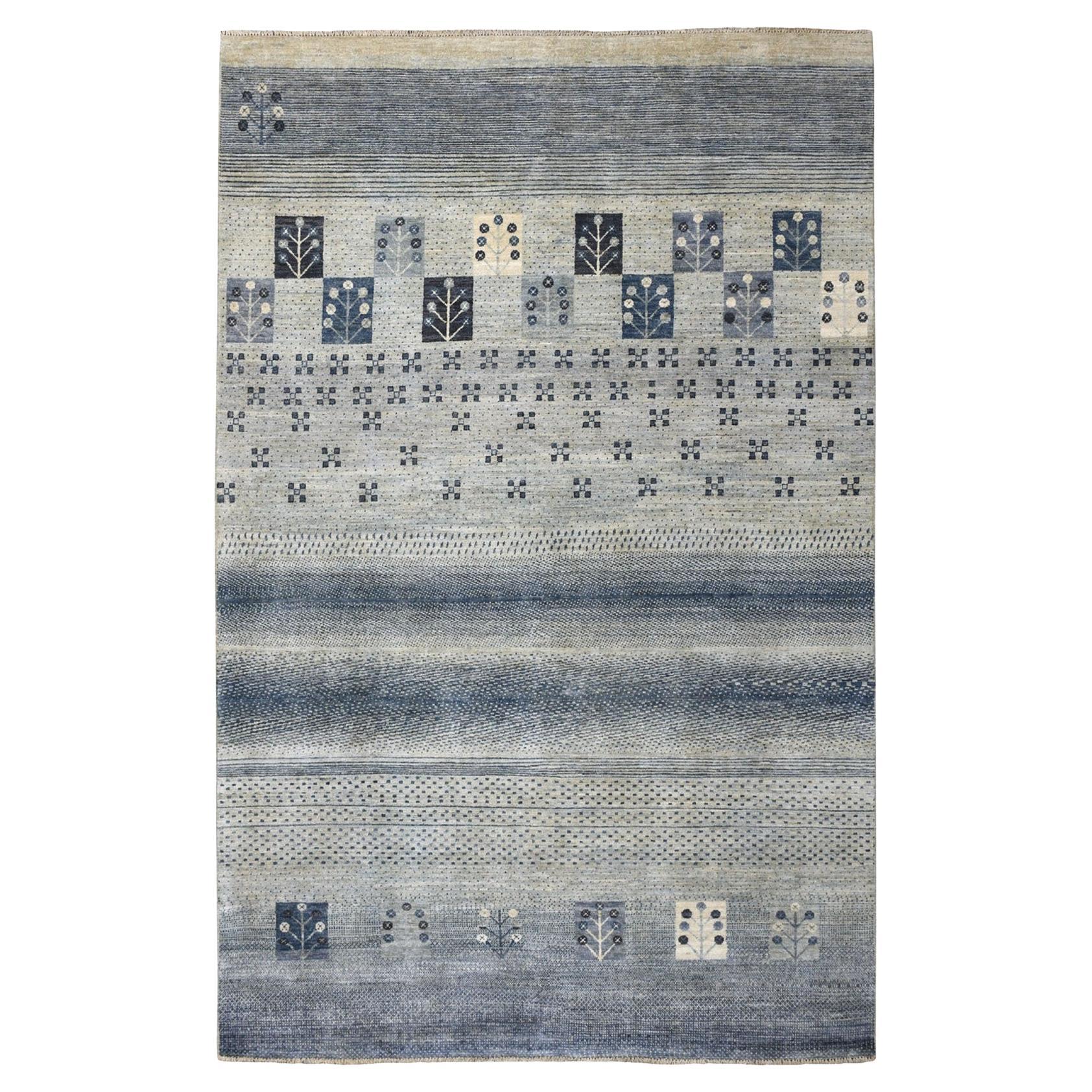 5'10 "x8'6" Blauer Kashkuli Gabbeh Bildteppich aus reiner Wolle Handgeknüpft Orientteppich