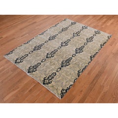5'10"x8'7" Almond Brown Tone on Tone Ikat Design Pure Wool Hand Knotted Rug