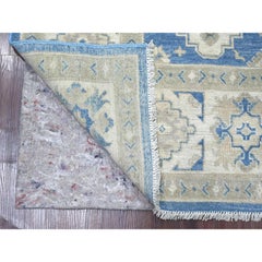5'10"x8'8" Blue Vintage Look Kazak with Geometric Elements Wool Hand Knotted Rug